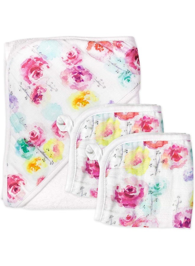 HonestBaby Baby 3-Piece Organic Cotton Hooded Towel & Washcloth Set - Pink - One size - Image 1