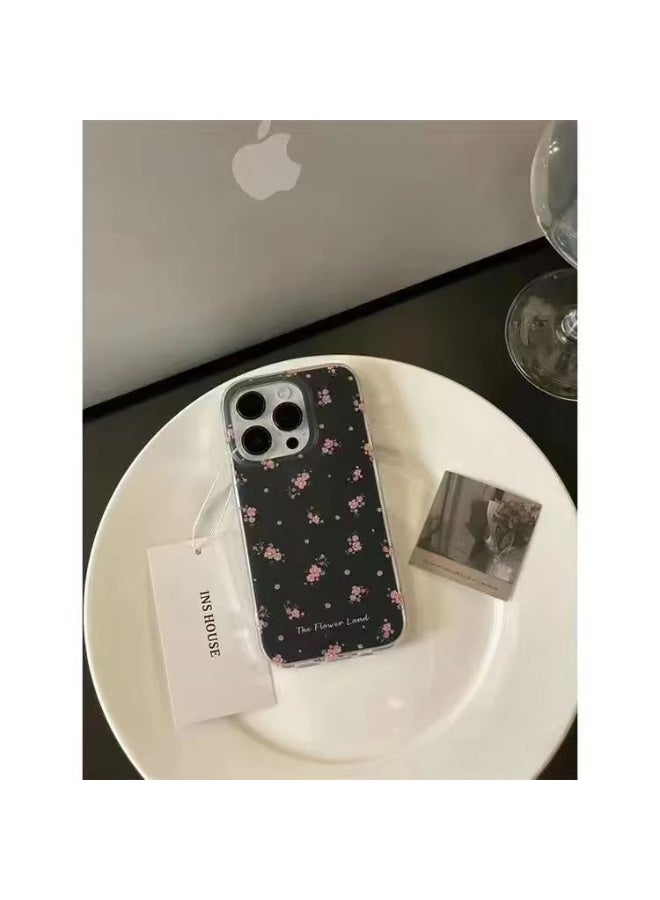 NIBEMINENT Ins Style Floral Protective TPU Case Cover For iPhone 15 Pro Max, Black Crushed Flower