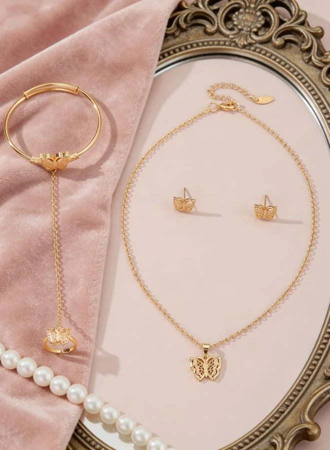 تايك تو مجموعة من قلادة وسوار وخاتم وأقراط بدلاية فراشة