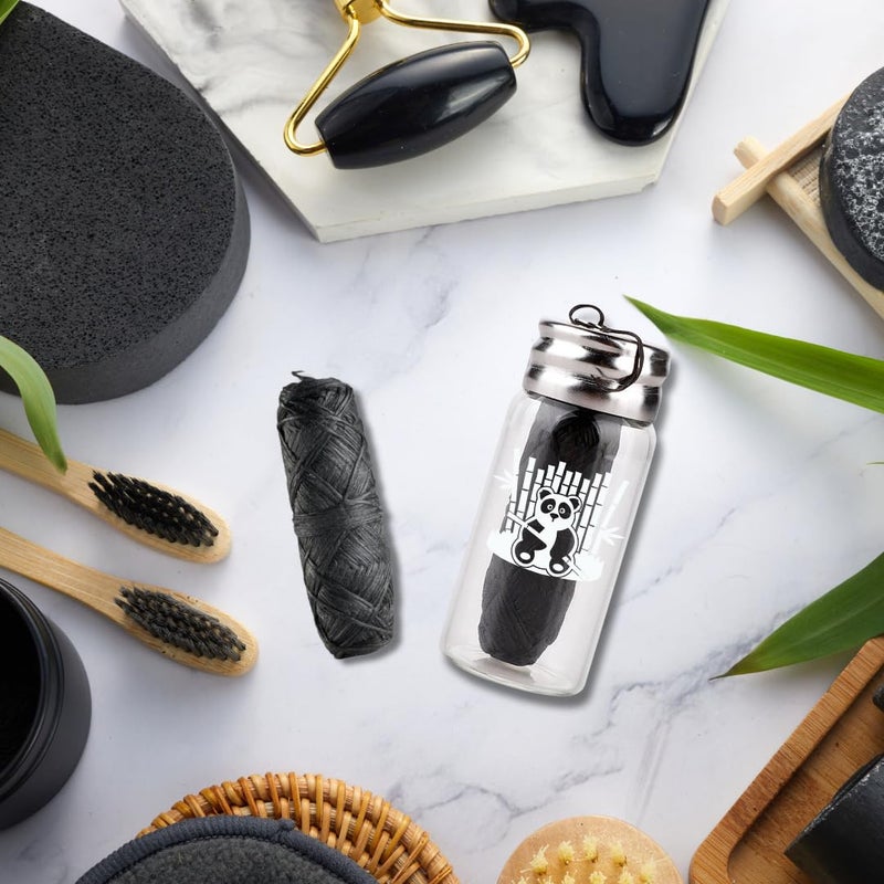 BOONBOO Dental Floss, Charcoal Woven Thread, Glass Bottle and 2 Heads Refill, Unflavored - Image 2