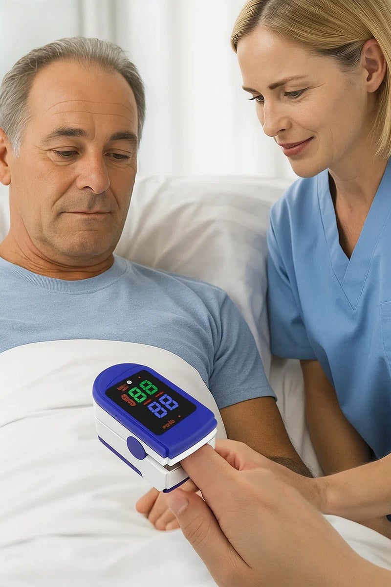 ميديكال فيرست جهاز قياس التأكسج النبضي بالأصبع يُستخدم لقياس مستوى تشبع الأكسجين في الدم (SpO2) ومعدل ضربات القلب، بالاشعة الضوئية - Image 1