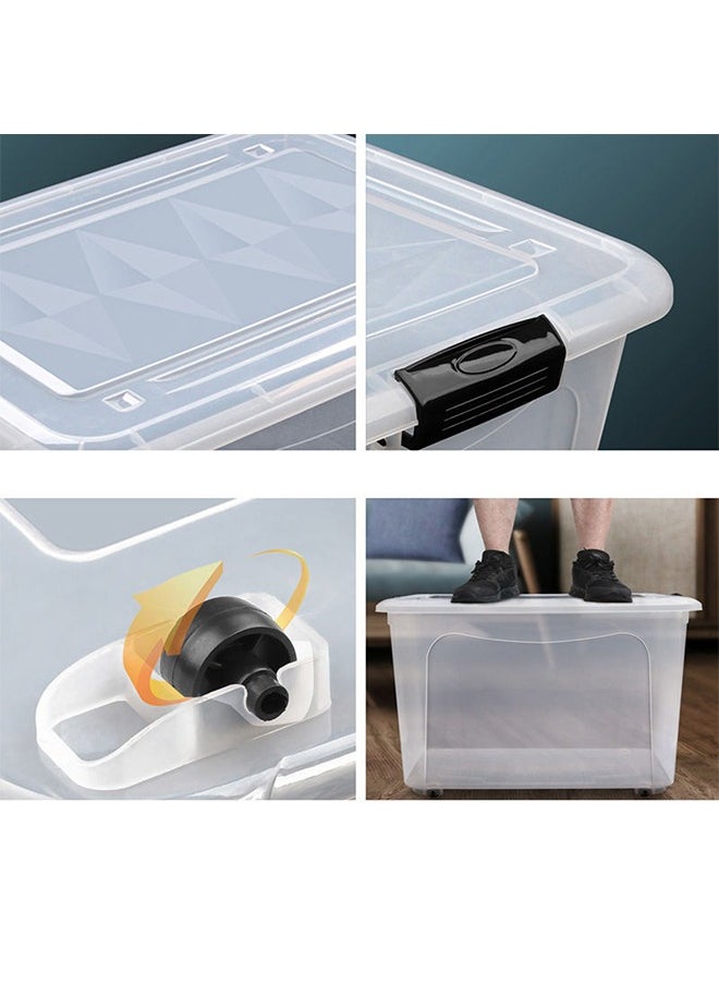 CityRiya-Long - Storage Box Clear Storage Bin 61x42.5x35cm Storage Box with Wheels Plastic Toy Cloth Storage Latch Box Storage Cube Container with Handle for Organizing Toys, Clothes, Home Office Closet - Image 1