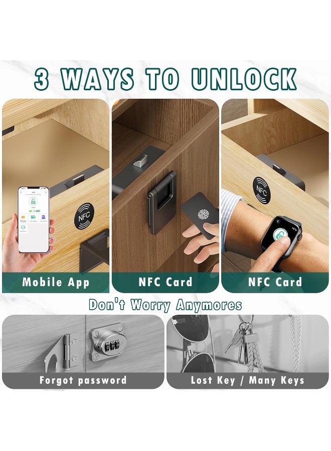 جُودِيَّة قفل خزائن ذكي بتقنية NFC، قفل درج كهربائي مخفي بدون مفتاح مع تحكم عن بُعد، تثبيت لاصق أو بالحفر، قفل أمان للأطفال - Image 2
