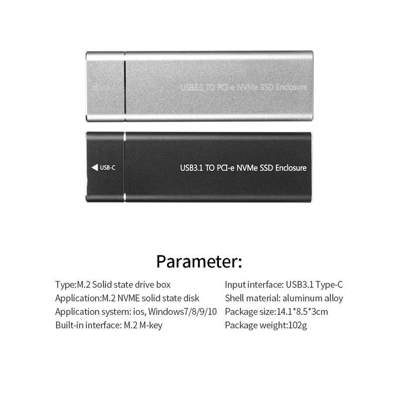 M.2 NVME Solid State Drive Box USB3.1 Type-C Input Interface Aluminum Alloy Shell Material High Speed Transmission Black - Image 4
