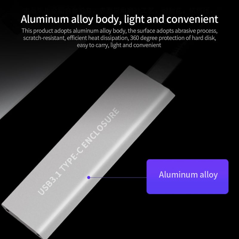 M.2 NVME Solid State Drive Box USB3.1 Type-C Input Interface Aluminum Alloy Shell Material High Speed Transmission Black - Image 5
