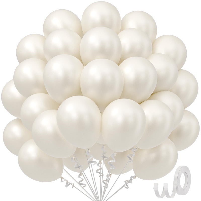 awenztech Pearl White Balloons 12 inch, White Latex Balloons 50pcs Party Balloons for Wedding Engagement Bridal Baby Shower Birthday Party Decorations - Image 1