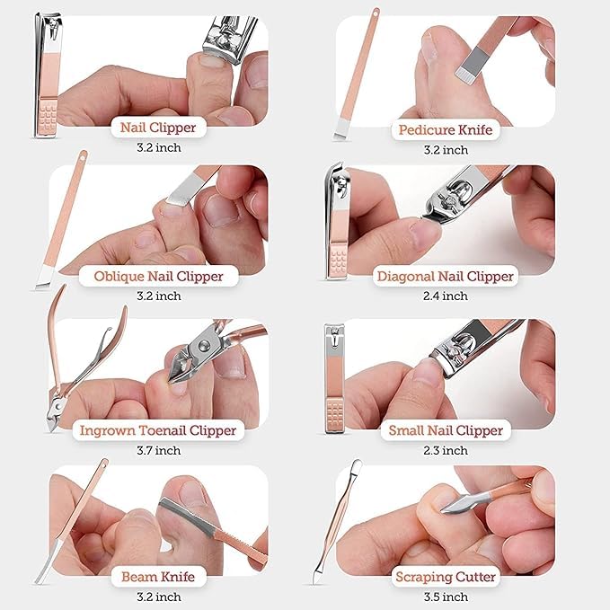 ADOERE ADOERE18 IN 1 Stainless Steel Professional Manicure Set Nail Cutter For Women Nail Scissors Luxury Grooming Kit Manicure Pedicure Kit For Women Nail Acne Remover needle Assorted - Image 4