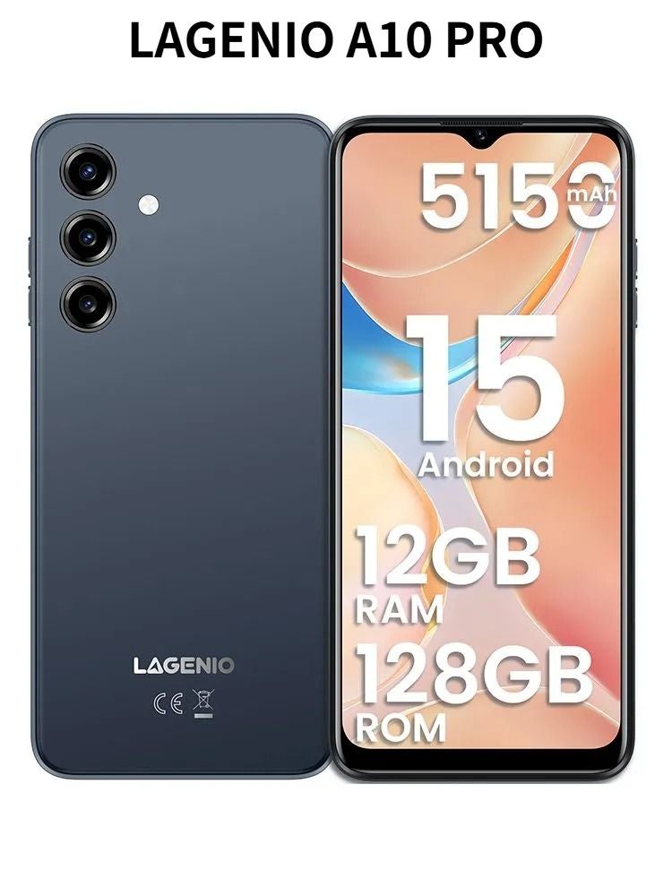 لاجينيو هاتف ذكي Lagenio A10 PRO Smartphone, Unisoc SC9863A1, 6.52-inch HD+ 90Hz Display, 4GB RAM + 128GB Rom, Black/Grey - Image 2