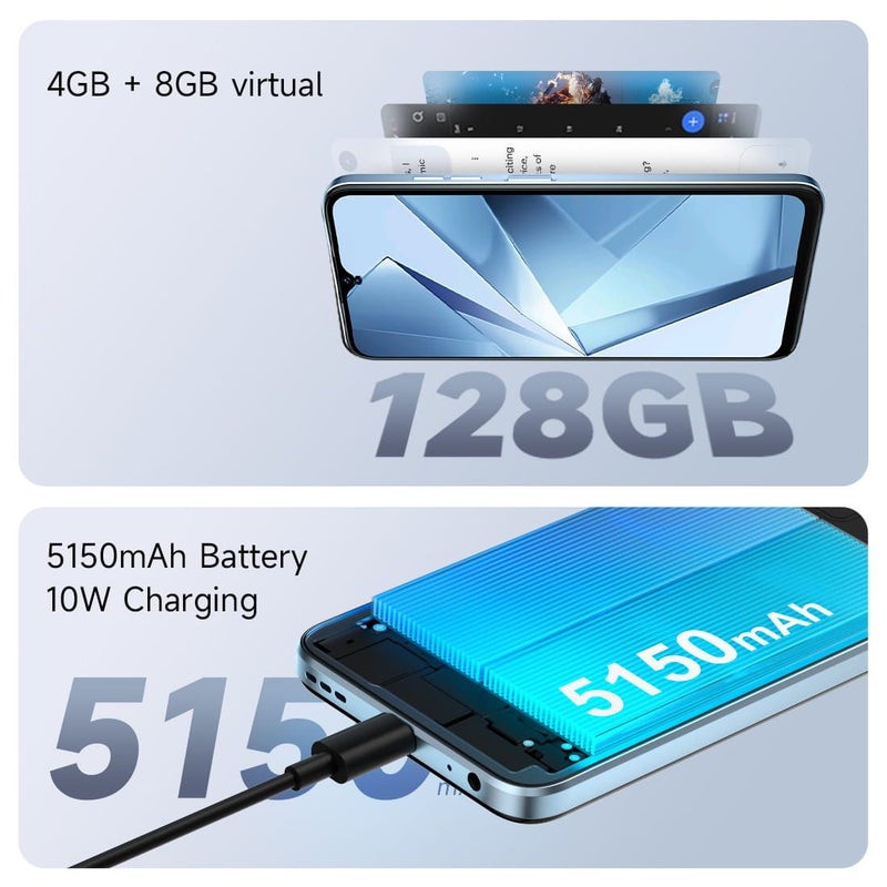 لاجينيو هاتف ذكي Lagenio A10 PRO Smartphone, Unisoc SC9863A1, 6.52-inch HD+ 90Hz Display, 4GB RAM + 128GB Rom, Black/Grey - Image 4