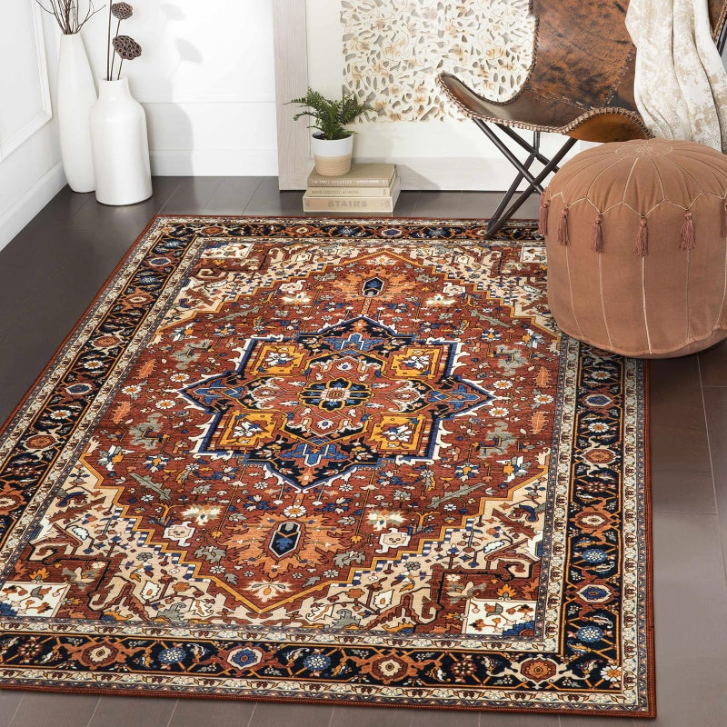 Moynesa UltraThin Washable Oriental Area Rug  3x5 NonSlip Laundry Room Rug NonShedding Stain Resistance Low Pile Kitchen Mat Indoor Throw Carpet for Fall Decor Bathroom BrownMulti