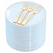 Festiva 200Pcs Blue Gold Cake Plates 63 with Plastic Forks 5 Disposable Blue DessertAppetizerSalad Plates serve 100 guests for PartyWeddingEaster - Image 1