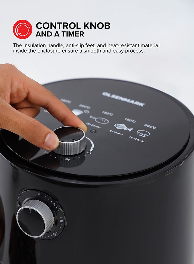 Olsenmark Powerful Automatic Air Fryer With Rapid Air Technology, Temperature & Cooking Timer Control, Non-Stick Dishwasher Safe Frying Basket, Auto Shut Off Function 2.5 L 1200 W OMAF2448R Black - Image 4