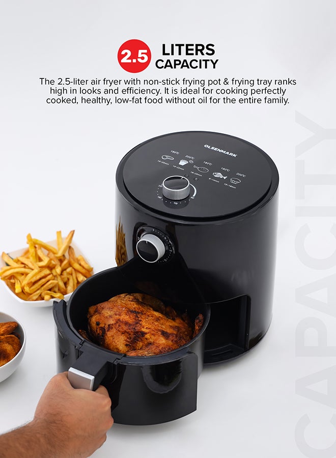 Olsenmark Powerful Automatic Air Fryer With Rapid Air Technology, Temperature & Cooking Timer Control, Non-Stick Dishwasher Safe Frying Basket, Auto Shut Off Function 2.5 L 1200 W OMAF2448R Black - Image 2