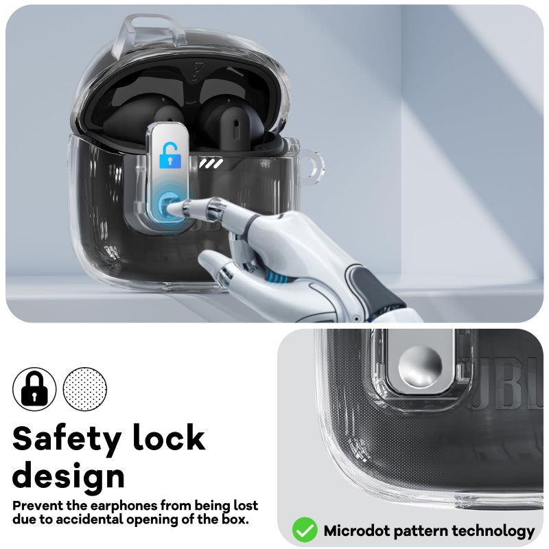 Polislime with Lock Case Compatible with JBL Tune Flex Earbuds,with Cleaner Kit,TPU Clear JBL Tune Flex Case for Men Women with Keychain(Clear) - Image 4