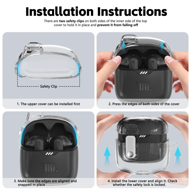 Polislime with Lock Case Compatible with JBL Tune Flex Earbuds,with Cleaner Kit,TPU Clear JBL Tune Flex Case for Men Women with Keychain(Clear) - Image 5