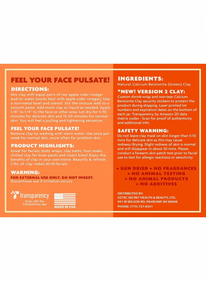 Aztec Secret– Indian Healing Clay 16 Oz – Deep Pore Cleansing Facial & Body Mask – The Original 100% Natural Calcium Bentonite Clay – New Version 2 - Image 2