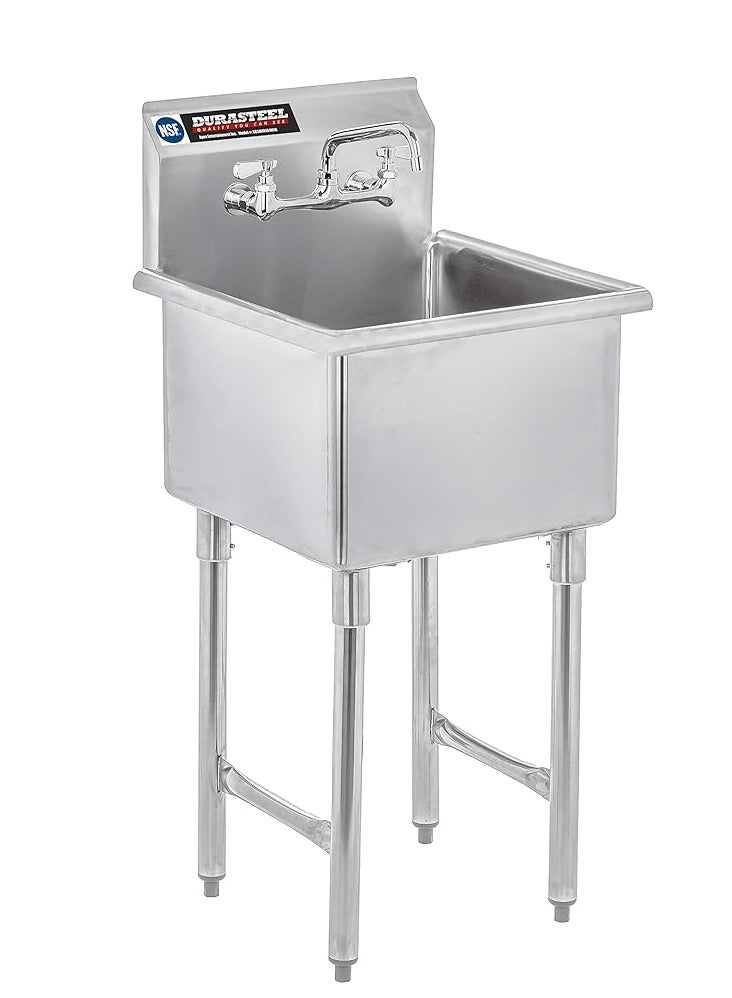 DuraSteel Stainless Steel Prep & Utility Sink - 1 Compartment Commercial Kitchen Sink - NSF Certified - Single 18" x 18" Inner Tub with No Lead Faucet (Restaurant, Kitchen, Laundry, Garage) - Image 1