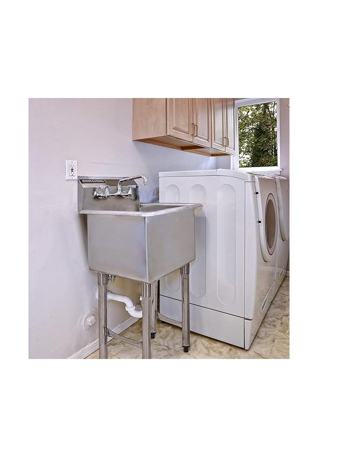 DuraSteel Stainless Steel Prep & Utility Sink - 1 Compartment Commercial Kitchen Sink - NSF Certified - Single 18" x 18" Inner Tub with No Lead Faucet (Restaurant, Kitchen, Laundry, Garage) - Image 2