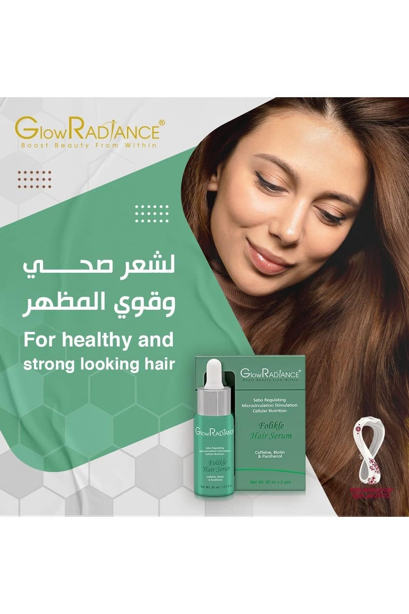 Glow Radiance سيروم تركيز نمو الشعر جلو راديانس - كافيين، بيوتين وبانثينول | التحكم في تساقط الشعر ومعزز النمو - 30 مل - Image 2