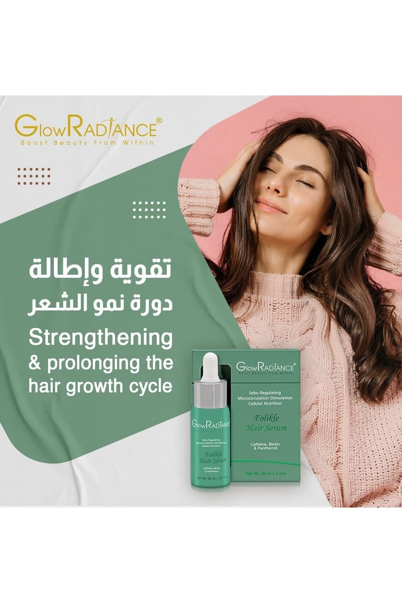 Glow Radiance سيروم تركيز نمو الشعر جلو راديانس - كافيين، بيوتين وبانثينول | التحكم في تساقط الشعر ومعزز النمو - 30 مل - Image 3