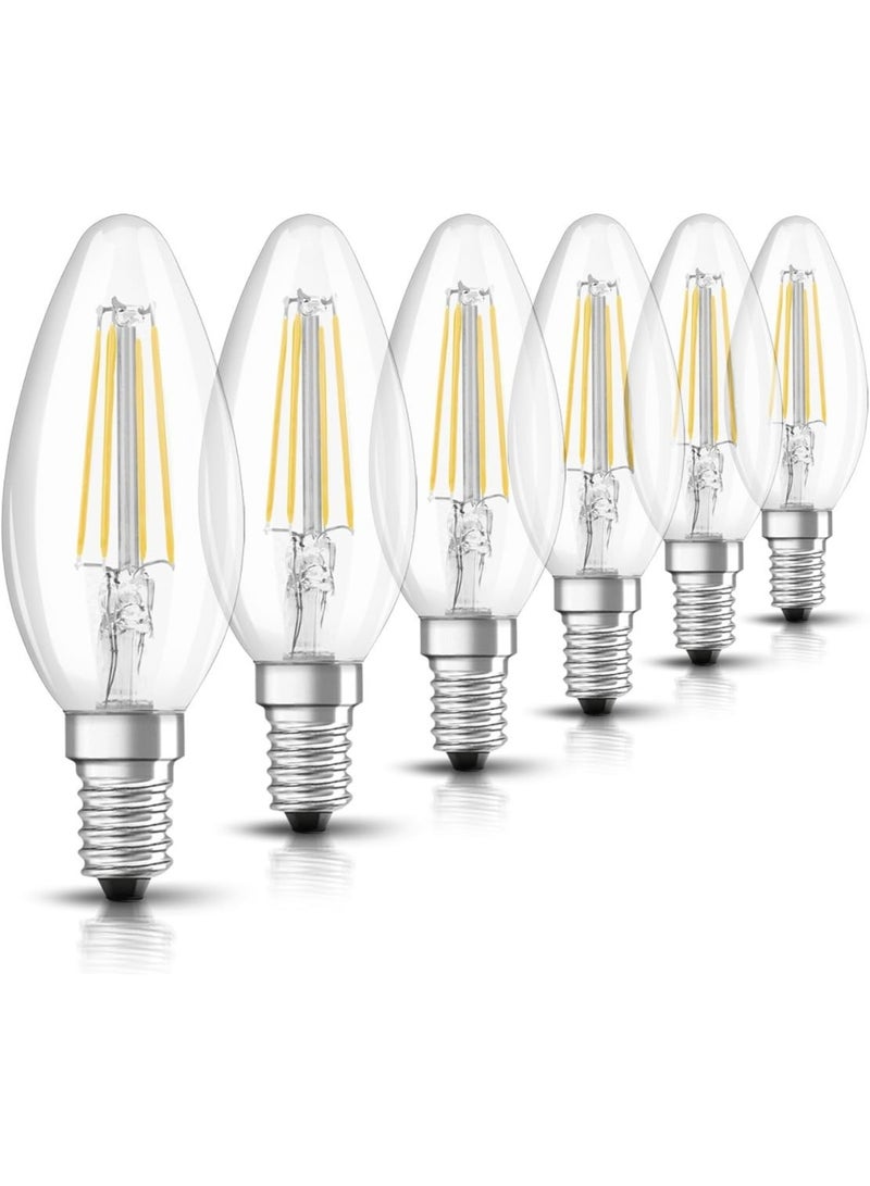 Osram OSRAM LED Retrofit CLASSIC B/LED lamp, classic mini candle shape: E14, 4 W, 220…240 V, 40 W replacement, clear, Warm White, 2700 K, 6x1pack  - Image 1