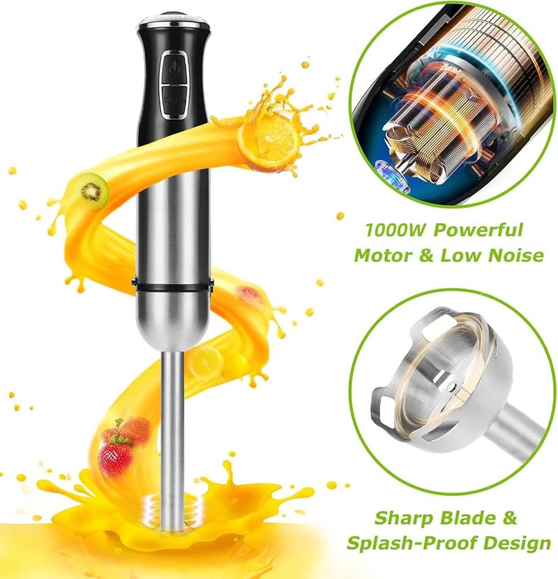 AMINAC Hand Blender 1000W, 5-in-1 Blender Mixer Set, Immersion Blender with Whisk, Chopper, Juice Cup & Cheese Stick - Image 4