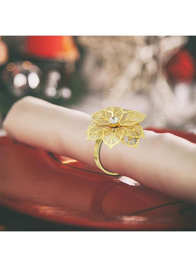 Pack of 6 Napkin Rings Alloy Hollow Out Flower Napkin Holder Dinning Table Napkin Ring for Dinner Parties Wedding Banquet Table Setting Family Gatherings Table Decor (Gold Flower） - Image 4