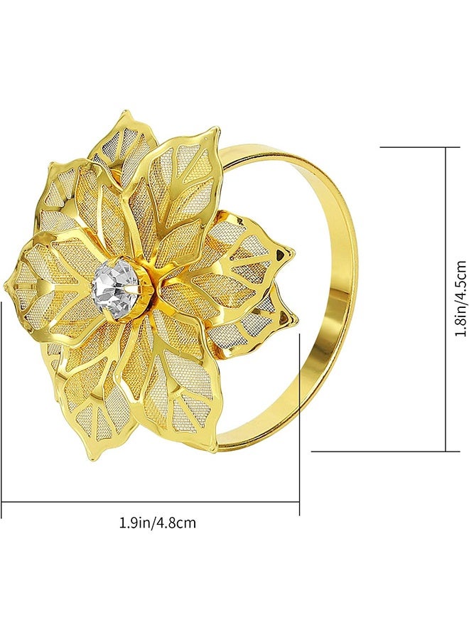 Pack of 6 Napkin Rings Alloy Hollow Out Flower Napkin Holder Dinning Table Napkin Ring for Dinner Parties Wedding Banquet Table Setting Family Gatherings Table Decor (Gold Flower） - Image 2