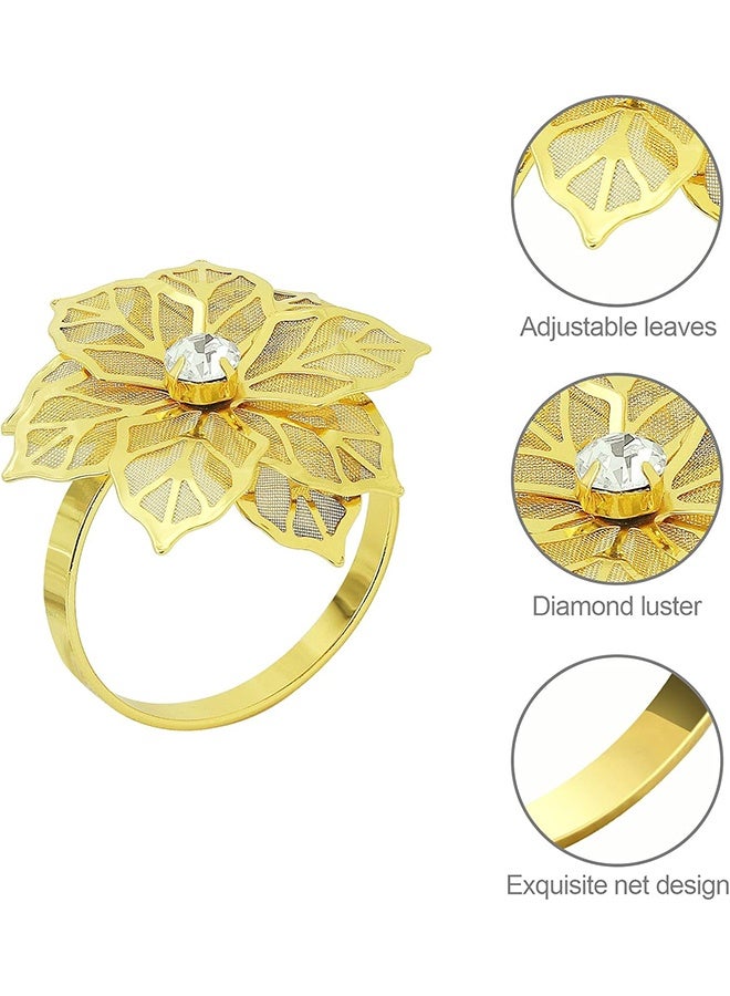 Pack of 6 Napkin Rings Alloy Hollow Out Flower Napkin Holder Dinning Table Napkin Ring for Dinner Parties Wedding Banquet Table Setting Family Gatherings Table Decor (Gold Flower） - Image 3