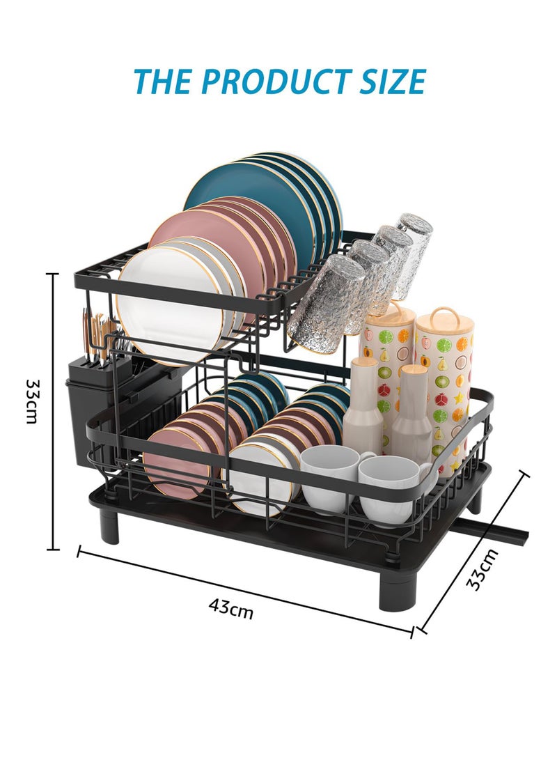 Uwals Dish Drying Rack - Double Layer Dish Rack with Drainage Plate and Rotating Nozzle,  Dish Drainers with Tableware Rack and Cup Holder - Image 3