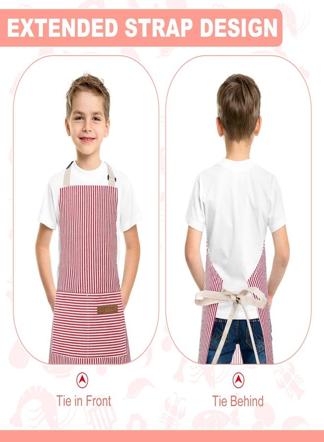 XLSXEXCL Stripes Kids Apron, Kids Cooking Aprons with 2 Pockets for Cooking,Cleaning,Painting (Pink, 55x65cm) - Image 5