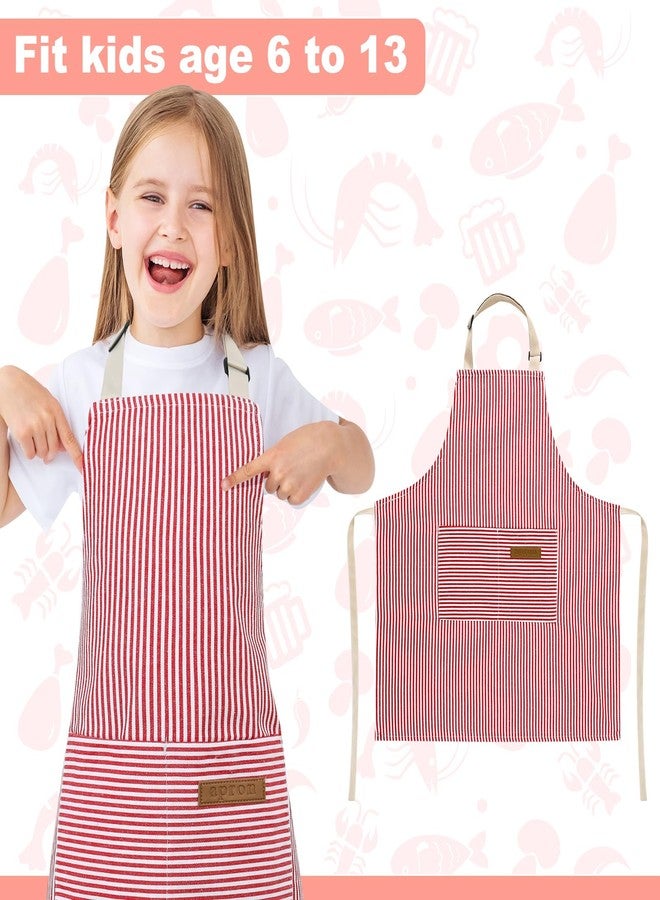 XLSXEXCL Stripes Kids Apron, Kids Cooking Aprons with 2 Pockets for Cooking,Cleaning,Painting (Pink, 55x65cm) - Image 4