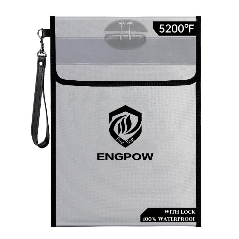 حقيبة مستندات مقاومة للحريق ENGPOW مع قفل 520015x 11 حقيبة نقود مقاومة للحريق بسحاب خزانة تخزين آمنة للمستندات المهمة والأشياء الثمينة والنقد A4 قانونية والمزيد