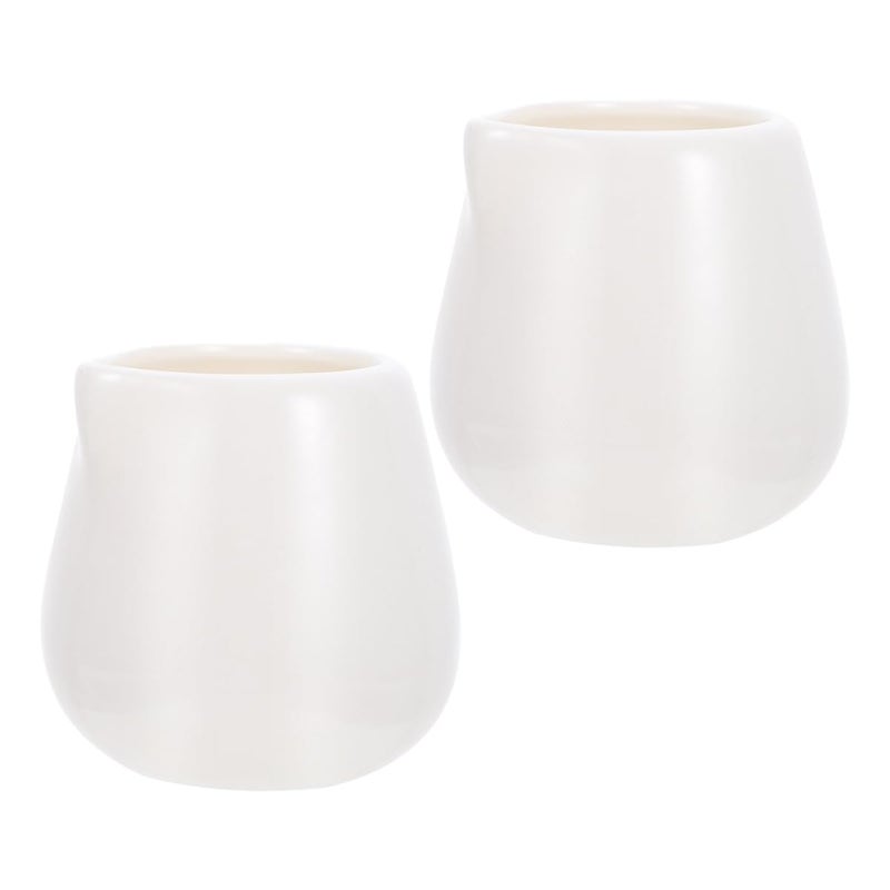 Large White Ceramic Milk Jugs 2 Piece Set Sauce Containers Pitchers For Kitchen Dining - Image 2