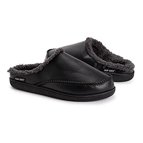 MUK LUKS Men's Faux Leather Clog Slipper, Black, 8-9 - Image 5
