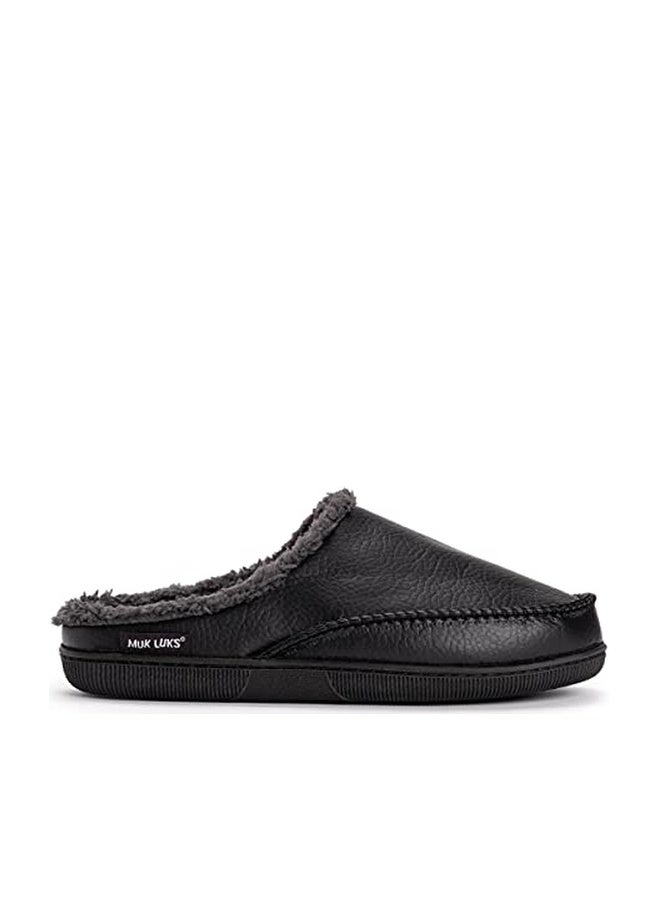 MUK LUKS Men's Faux Leather Clog Slipper, Black, 8-9 - Image 1