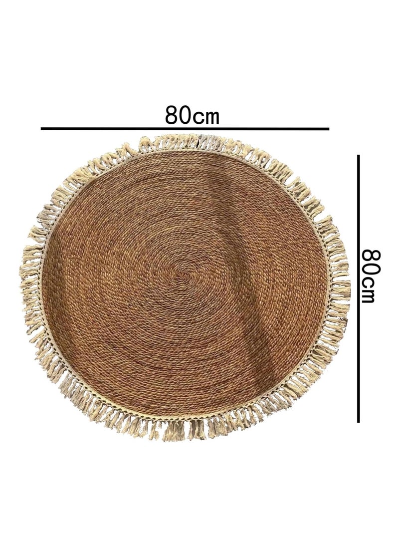 LINGWEI Round Handwoven Jute Braided Area Rug – 80 cm Rustic Vintage Beige Reversible Carpet, Boho Farmhouse Style for Bedroom, Living Room, Kitchen – Natural Jute Decor  - Image 2