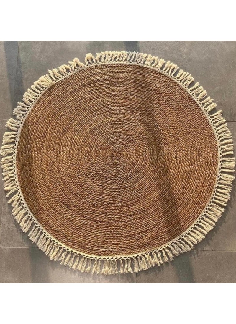LINGWEI Round Handwoven Jute Braided Area Rug – 80 cm Rustic Vintage Beige Reversible Carpet, Boho Farmhouse Style for Bedroom, Living Room, Kitchen – Natural Jute Decor  - Image 1