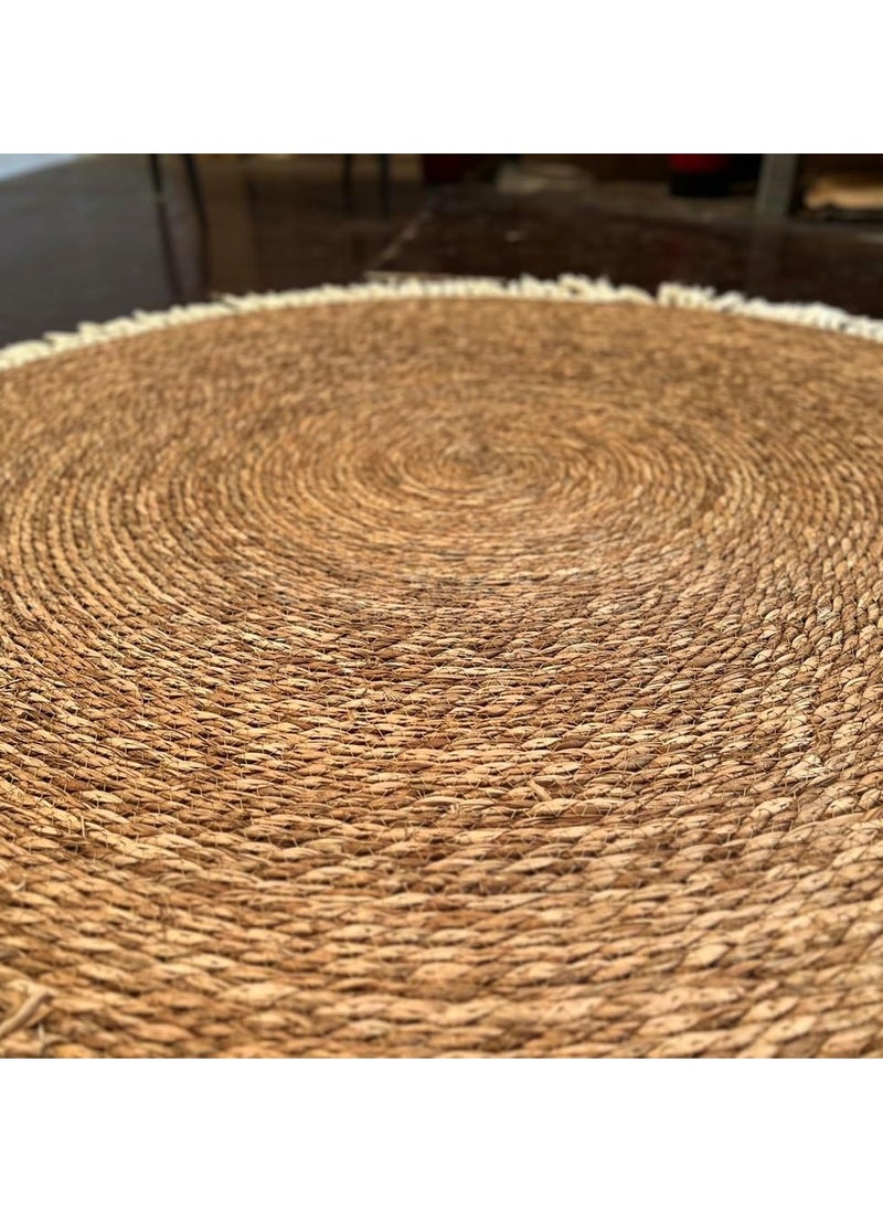 LINGWEI Round Handwoven Jute Braided Area Rug – 80 cm Rustic Vintage Beige Reversible Carpet, Boho Farmhouse Style for Bedroom, Living Room, Kitchen – Natural Jute Decor  - Image 3