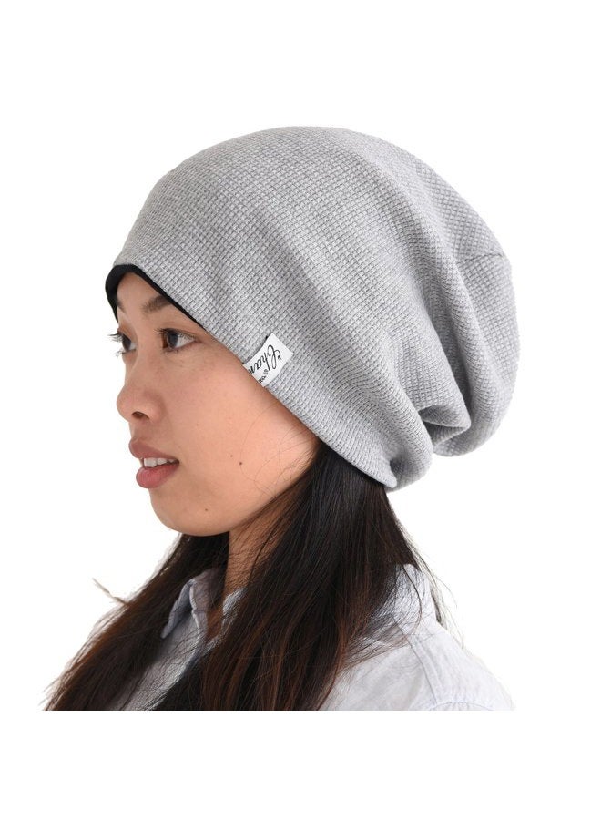 Charm Slouch Beanie Hat for Mens and Women - Baggy Slouchy Stretchy ElasticWomens Cotton Chemo Hat Japanese Korean Fashion Men Style Light Gray - Image 1