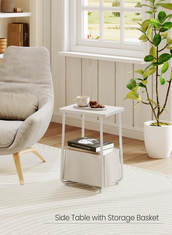 CHOEZON Side Table, Small Nightstand with Detachable Oxford Fabric Basket, Bedside Table, for Small Space, End Table, for Nursery, Living Room, Bedroom, White TBZ13WB - Image 2