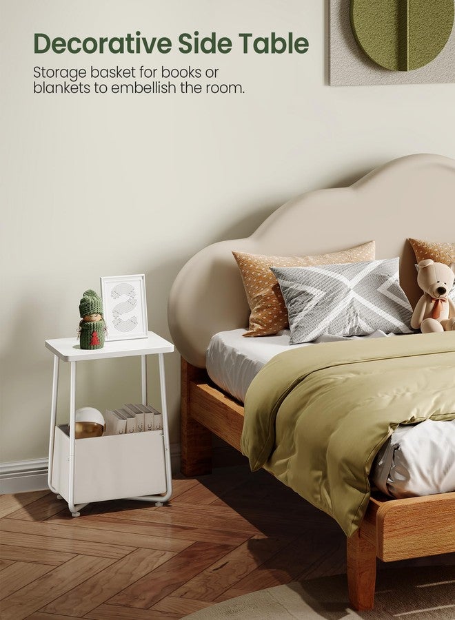 CHOEZON Side Table, Small Nightstand with Detachable Oxford Fabric Basket, Bedside Table, for Small Space, End Table, for Nursery, Living Room, Bedroom, White TBZ13WB - Image 5