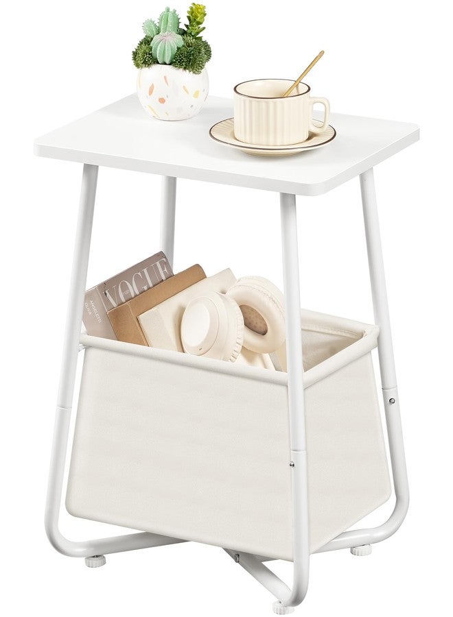 CHOEZON Side Table, Small Nightstand with Detachable Oxford Fabric Basket, Bedside Table, for Small Space, End Table, for Nursery, Living Room, Bedroom, White TBZ13WB - Image 1