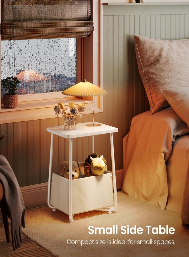 CHOEZON Side Table, Small Nightstand with Detachable Oxford Fabric Basket, Bedside Table, for Small Space, End Table, for Nursery, Living Room, Bedroom, White TBZ13WB - Image 4