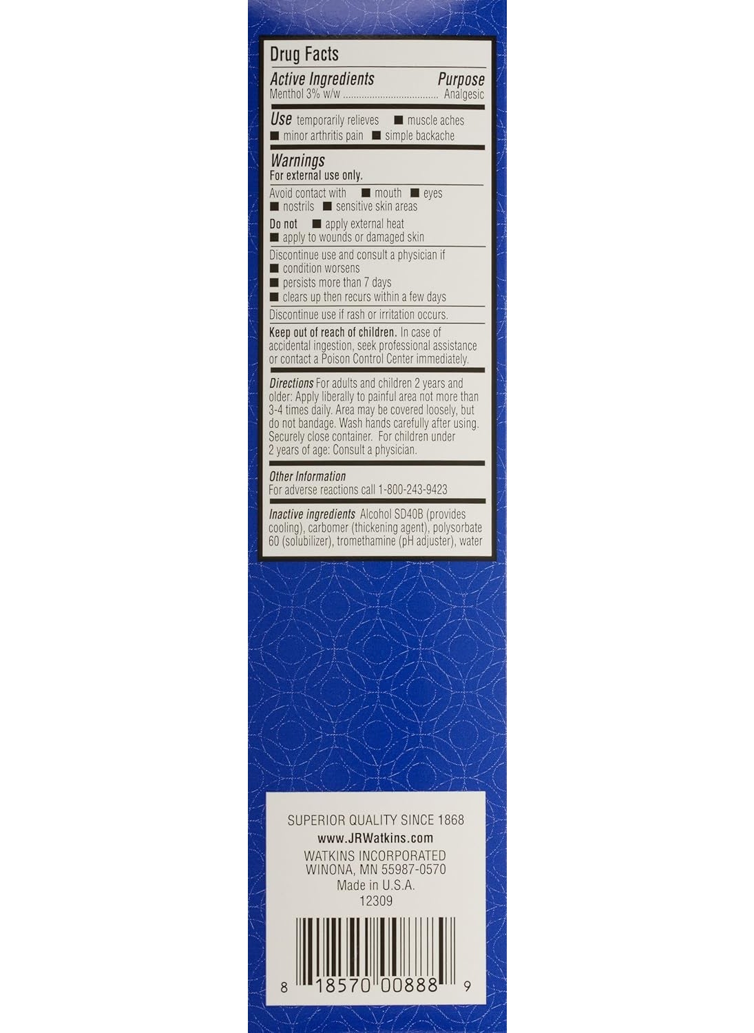 Watkins JR Watkins Deep Muscle Cooling Gel Default 33 Ounce  - Image 5