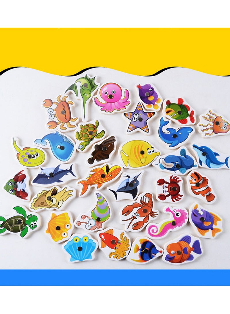 Magnetic Fishing Jigsaw Puzzle Game Fun Wooden Toys Kids Baby Gift - Image 2