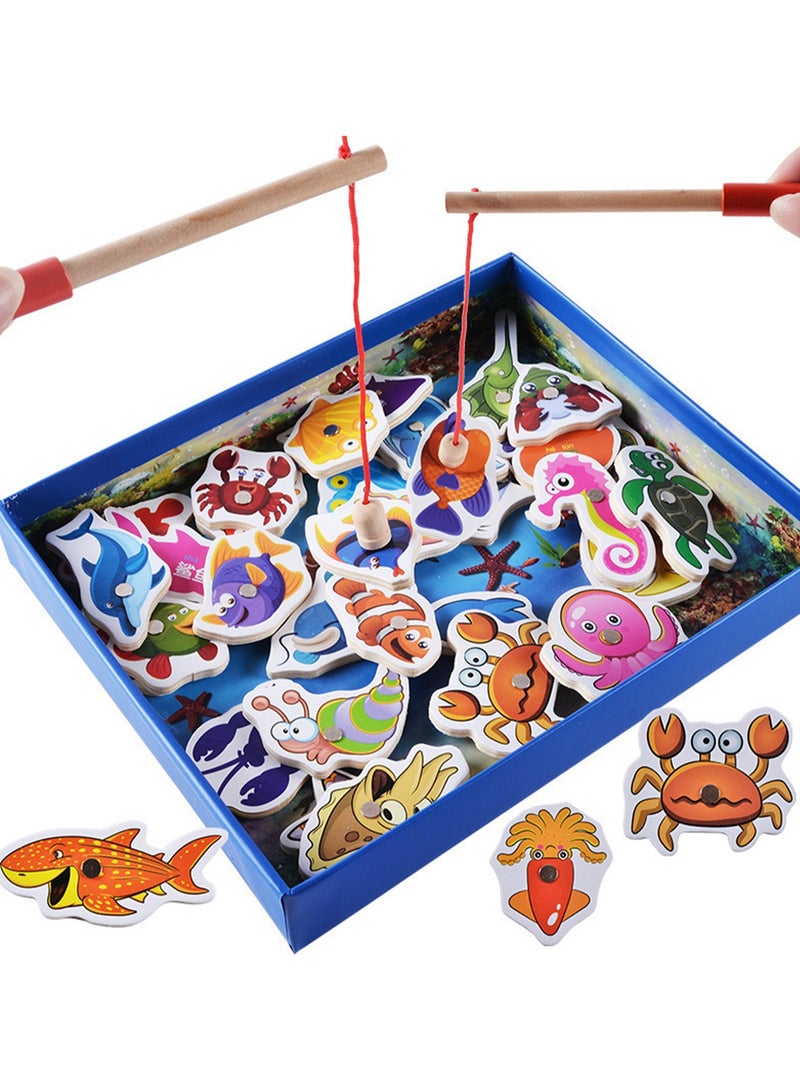 Magnetic Fishing Jigsaw Puzzle Game Fun Wooden Toys Kids Baby Gift - Image 1