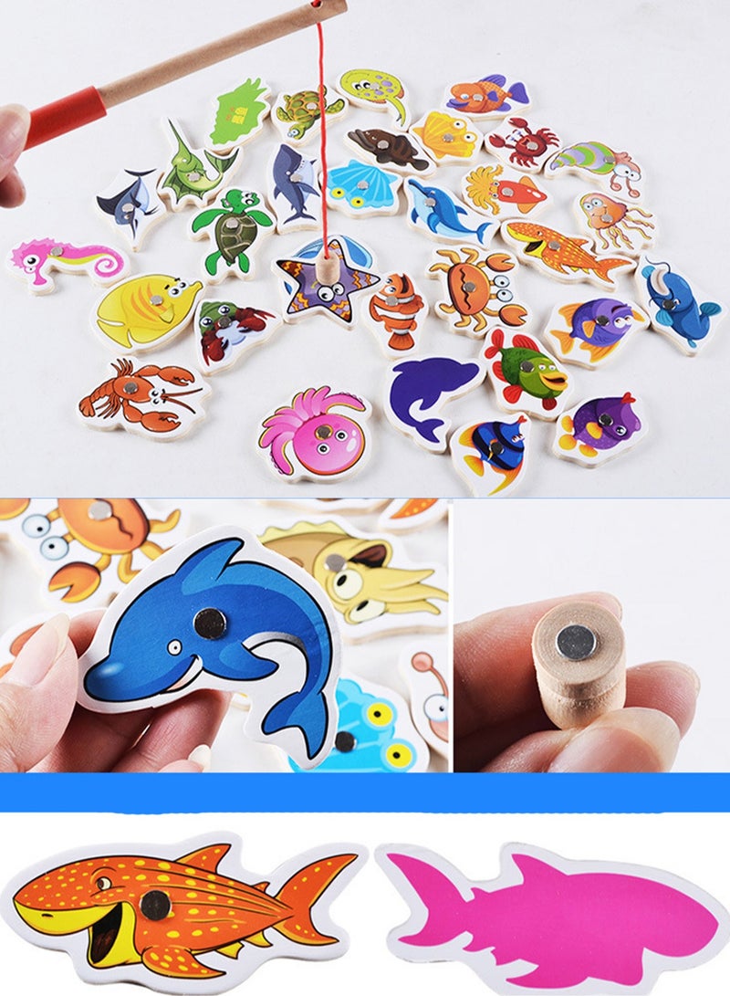 Magnetic Fishing Jigsaw Puzzle Game Fun Wooden Toys Kids Baby Gift - Image 4