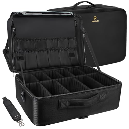 MONSTINA Extra Large Makeup Case 17 Inch Travel Makeup Train Case Professional Makeup Artist Case Nail Polish Organizer Storage Box with Two Adjustable Shoulder Strap - Image 1