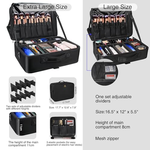 MONSTINA Extra Large Makeup Case 17 Inch Travel Makeup Train Case Professional Makeup Artist Case Nail Polish Organizer Storage Box with Two Adjustable Shoulder Strap - Image 2